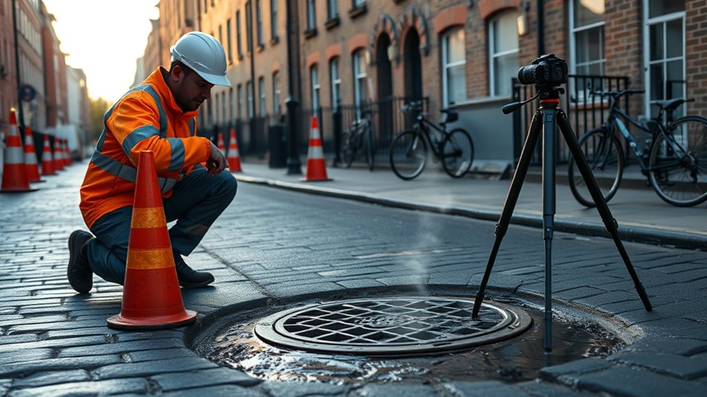 Engineer carrying out water mains leak detection in Cricklewood